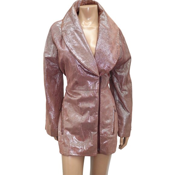 SENSATIONAL Glitter Leather Zip up Coat S - Picture 1 of 5